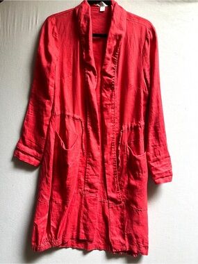 Boo Radley 100% Linen Red Open-Front Lightweight Coat Jacket 8